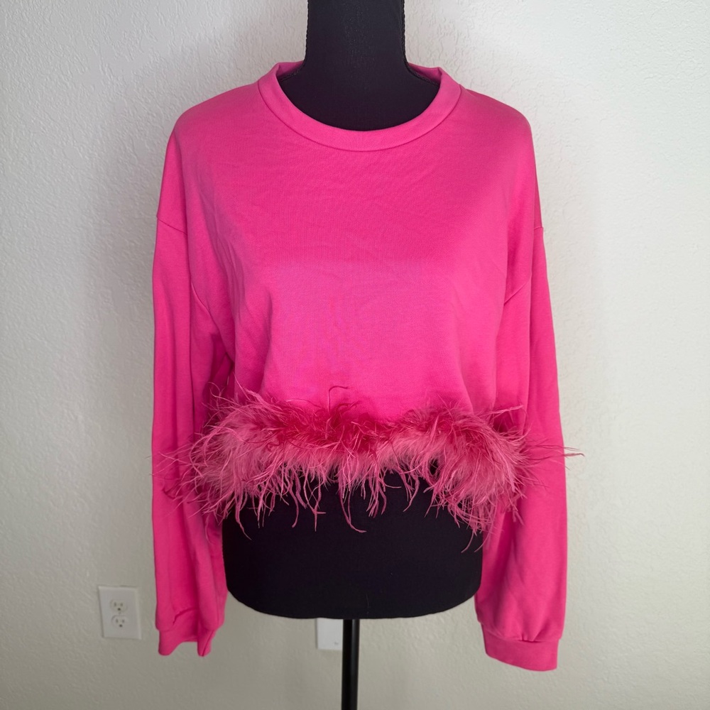 La'Ros Women's Feather Hem Trim Long Sleeve Sweater NWT Size M